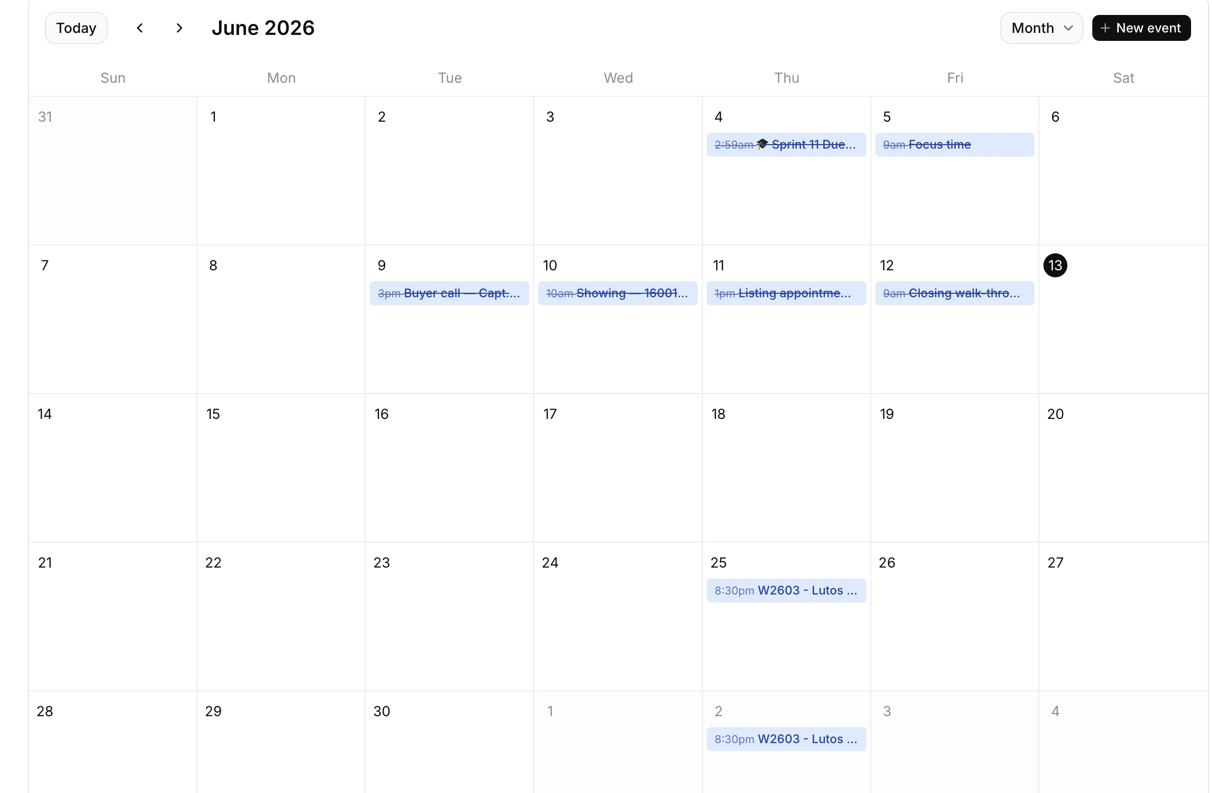 Every showing, scheduled